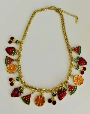 Gold Multi color Fruit Necklace |  Celebrity Fashion Jewelry
