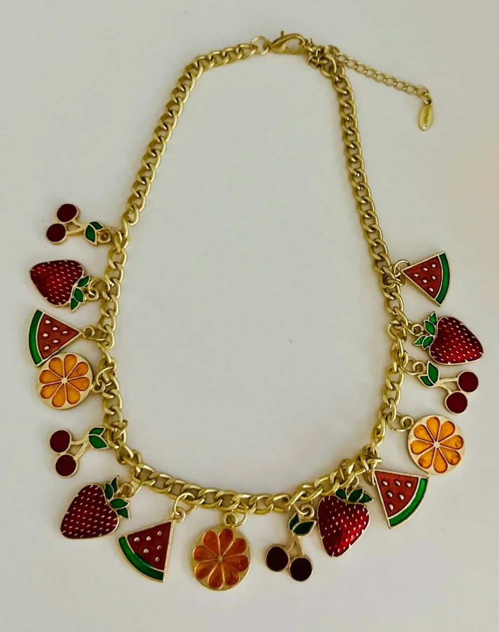 Gold Multi color Fruit Necklace |  Celebrity Fashion Jewelry