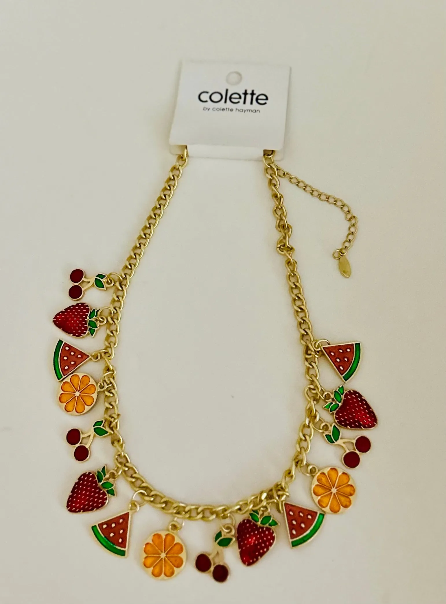 Gold Multi color Fruit Necklace |  Celebrity Fashion Jewelry