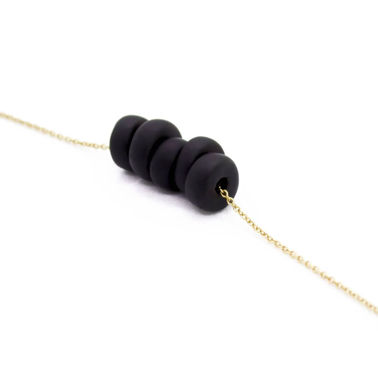 Gold Necklace - Black Disk Beads