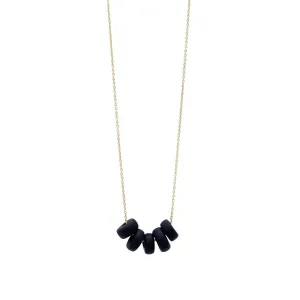 Gold Necklace - Black Disk Beads