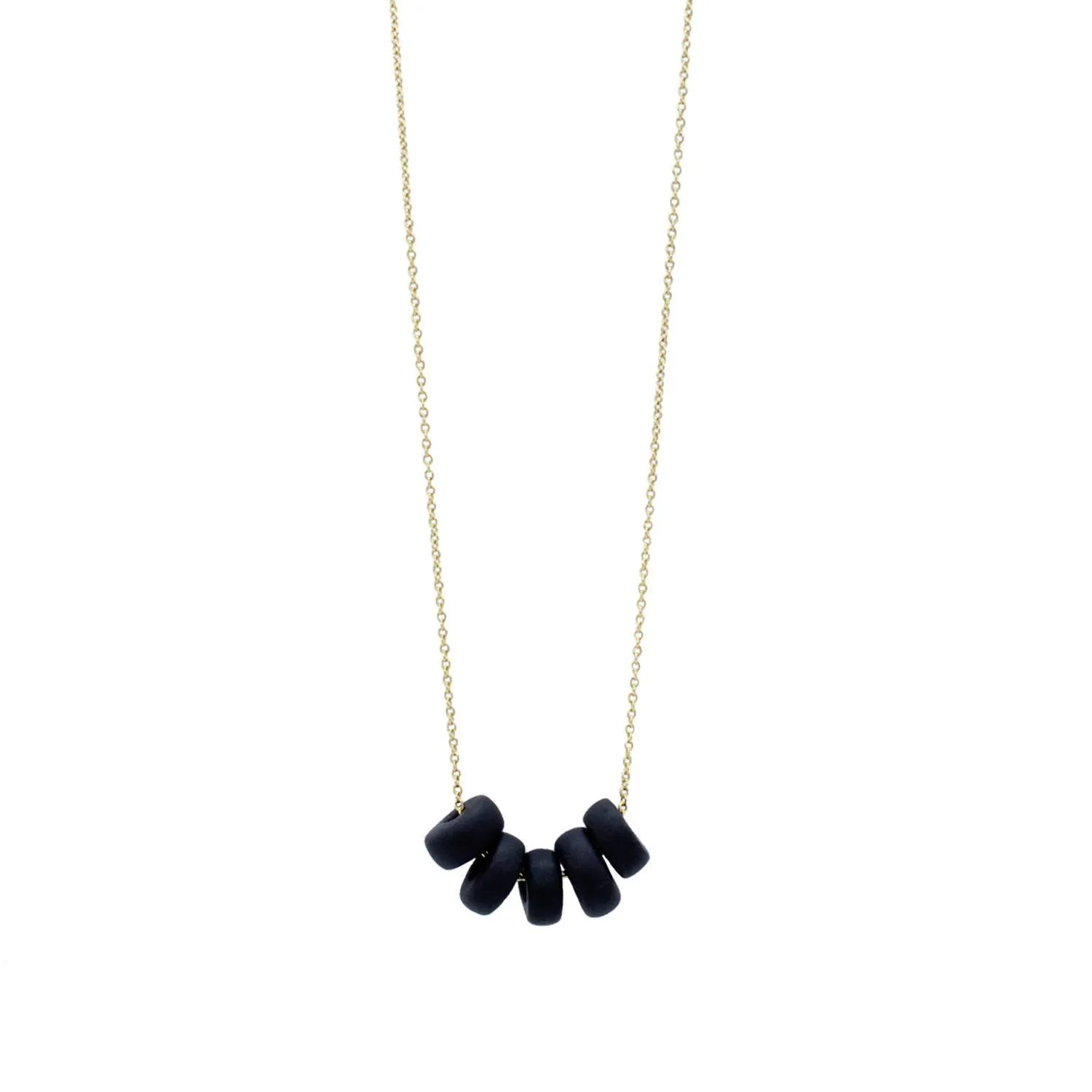 Gold Necklace - Black Disk Beads