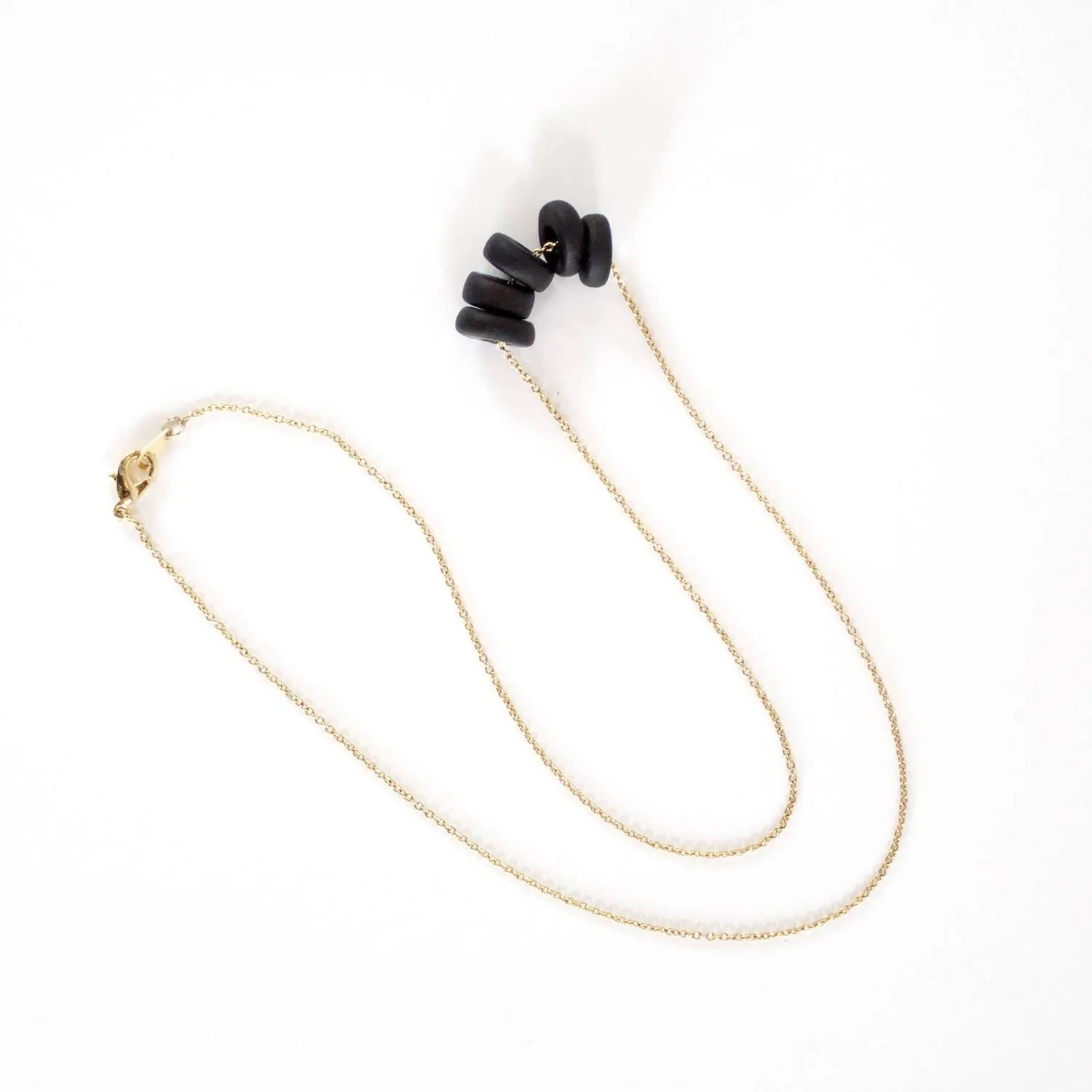 Gold Necklace - Black Disk Beads