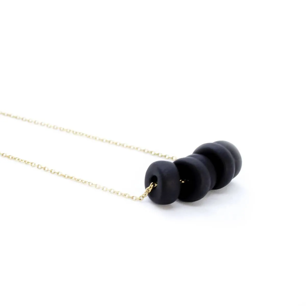 Gold Necklace - Black Disk Beads