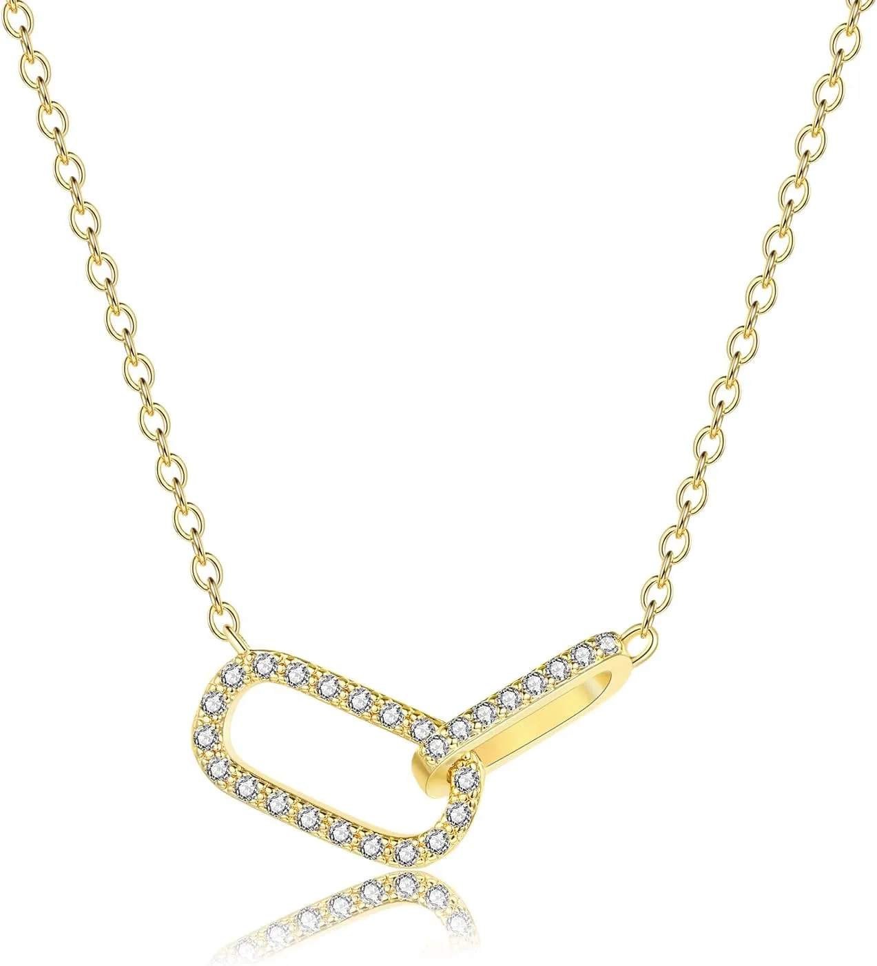 Gold Necklace for Women 14K Gold Plated Paperclip Pendant Necklace