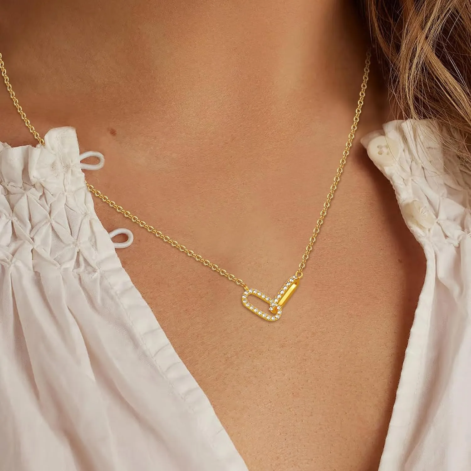 Gold Necklace for Women 14K Gold Plated Paperclip Pendant Necklace