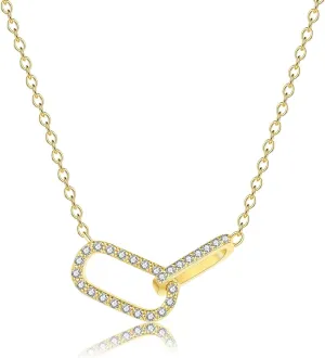 Gold Necklace for Women 14K Gold Plated Paperclip Pendant Necklace