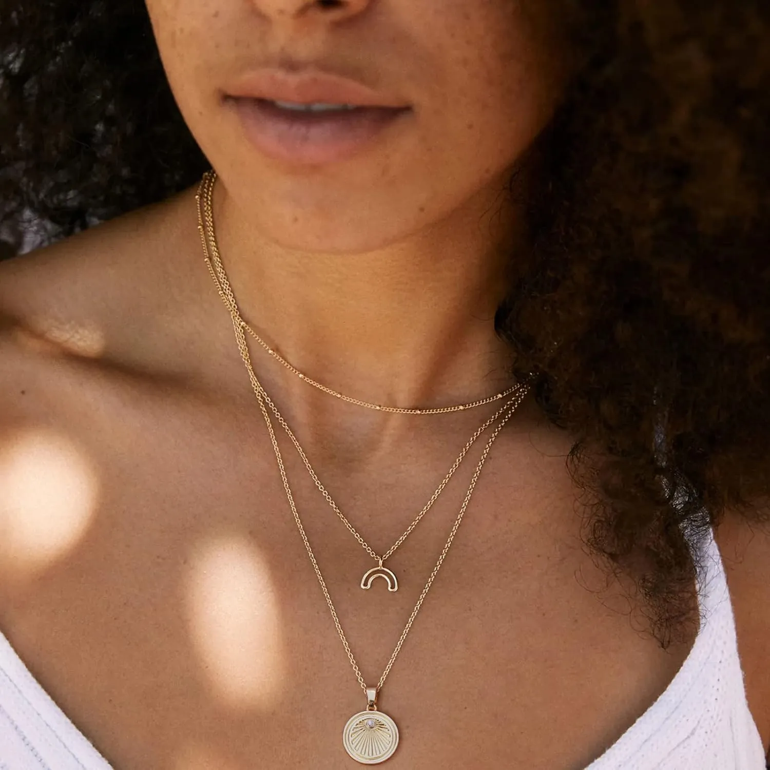 Gold Necklace for Women 14k Gold Plated Simple Gold Necklace Dainty Gold Chain Choker Tiny Disc Coin Heart Pendant Necklaces for Women Christmas Gift