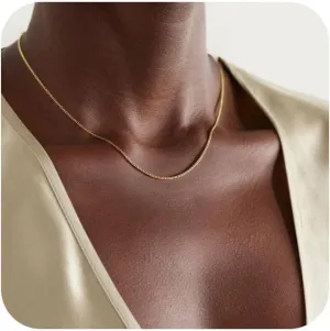 Gold Necklace for Women- 18K Dainty Choker Necklace for Women Simple Gold Necklaces Shining Dots Box Chain Sparkle Necklaces Cute Paperclip Link Herringbone Trendy Jewelry