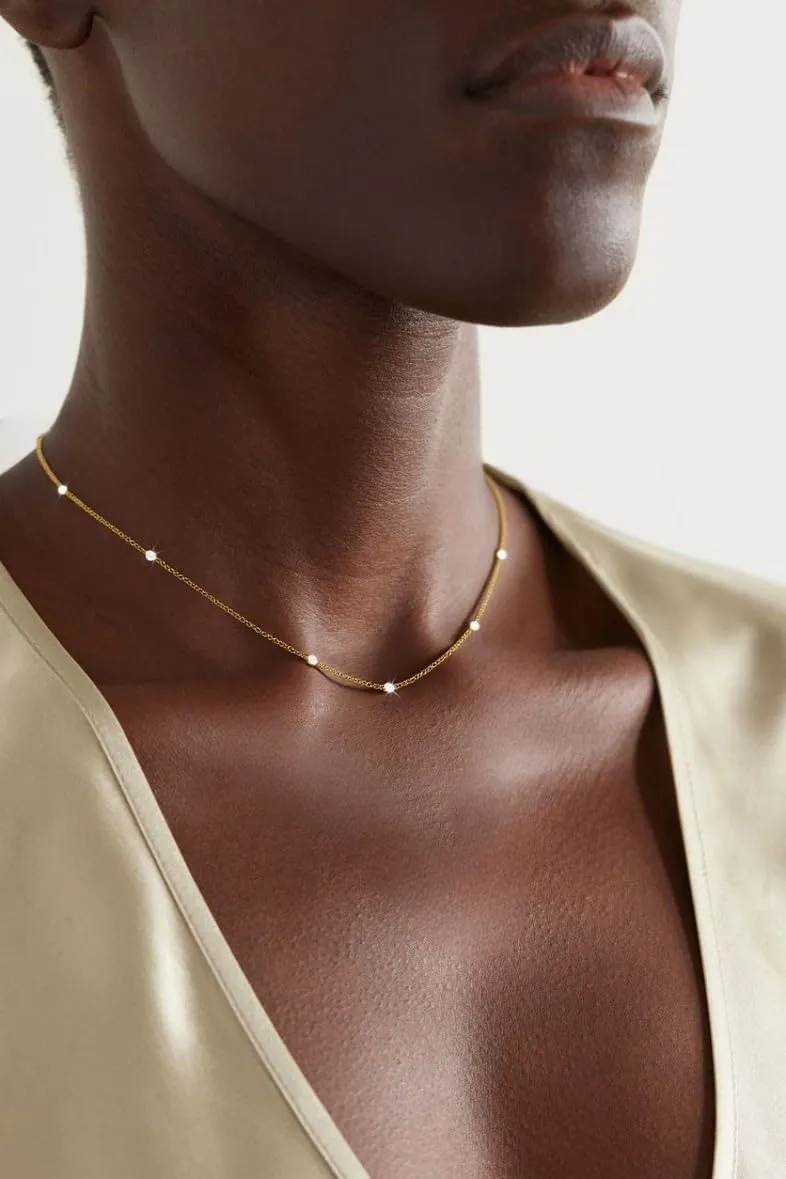 Gold Necklace for Women- 18K Dainty Choker Necklace for Women Simple Gold Necklaces Shining Dots Box Chain Sparkle Necklaces Cute Paperclip Link Herringbone Trendy Jewelry