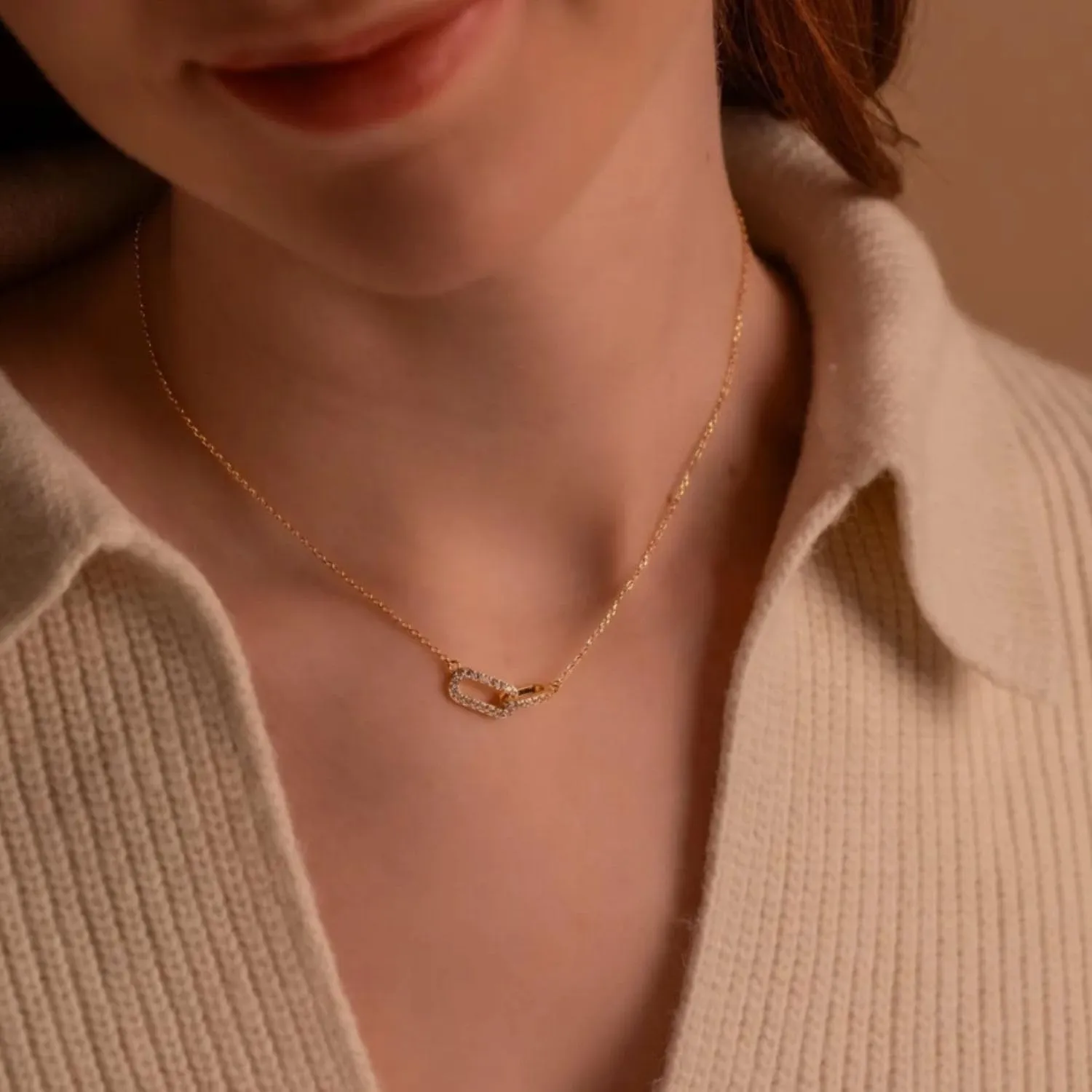 Gold Necklace for Women Sterling Silver Dainty Diamond Necklace Linked Pendant 18k Gold Plated Necklaces Paperclip Choker Necklaces Trendy Gold Jewelry