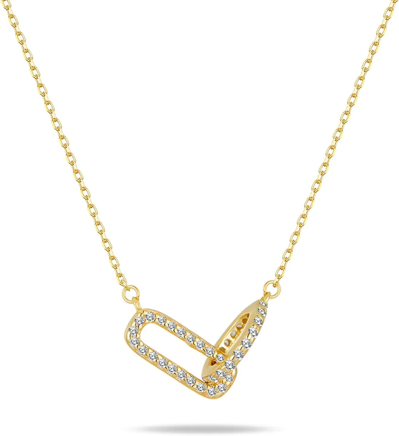 Gold Necklace for Women Sterling Silver Dainty Diamond Necklace Linked Pendant 18k Gold Plated Necklaces Paperclip Choker Necklaces Trendy Gold Jewelry