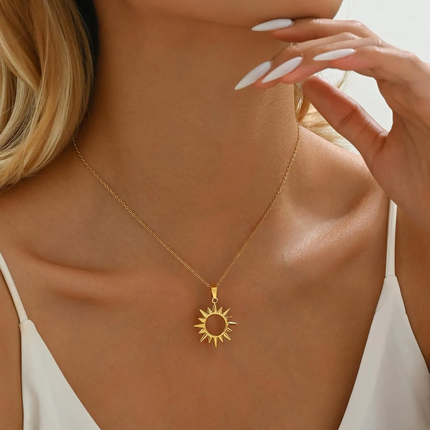 Gold Necklace for Women18K Gold Plated Sun Necklace Dainty Moon Horseshoe Pendant Necklace Trendy Bow Necklace Minimalist Jewelry