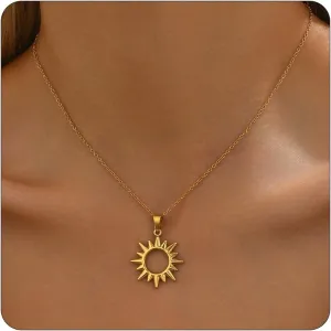 Gold Necklace for Women18K Gold Plated Sun Necklace Dainty Moon Horseshoe Pendant Necklace Trendy Bow Necklace Minimalist Jewelry