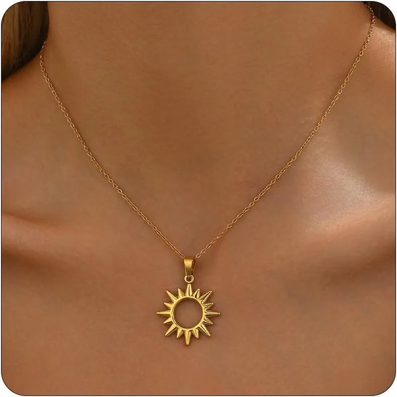 Gold Necklace for Women18K Gold Plated Sun Necklace Dainty Moon Horseshoe Pendant Necklace Trendy Bow Necklace Minimalist Jewelry