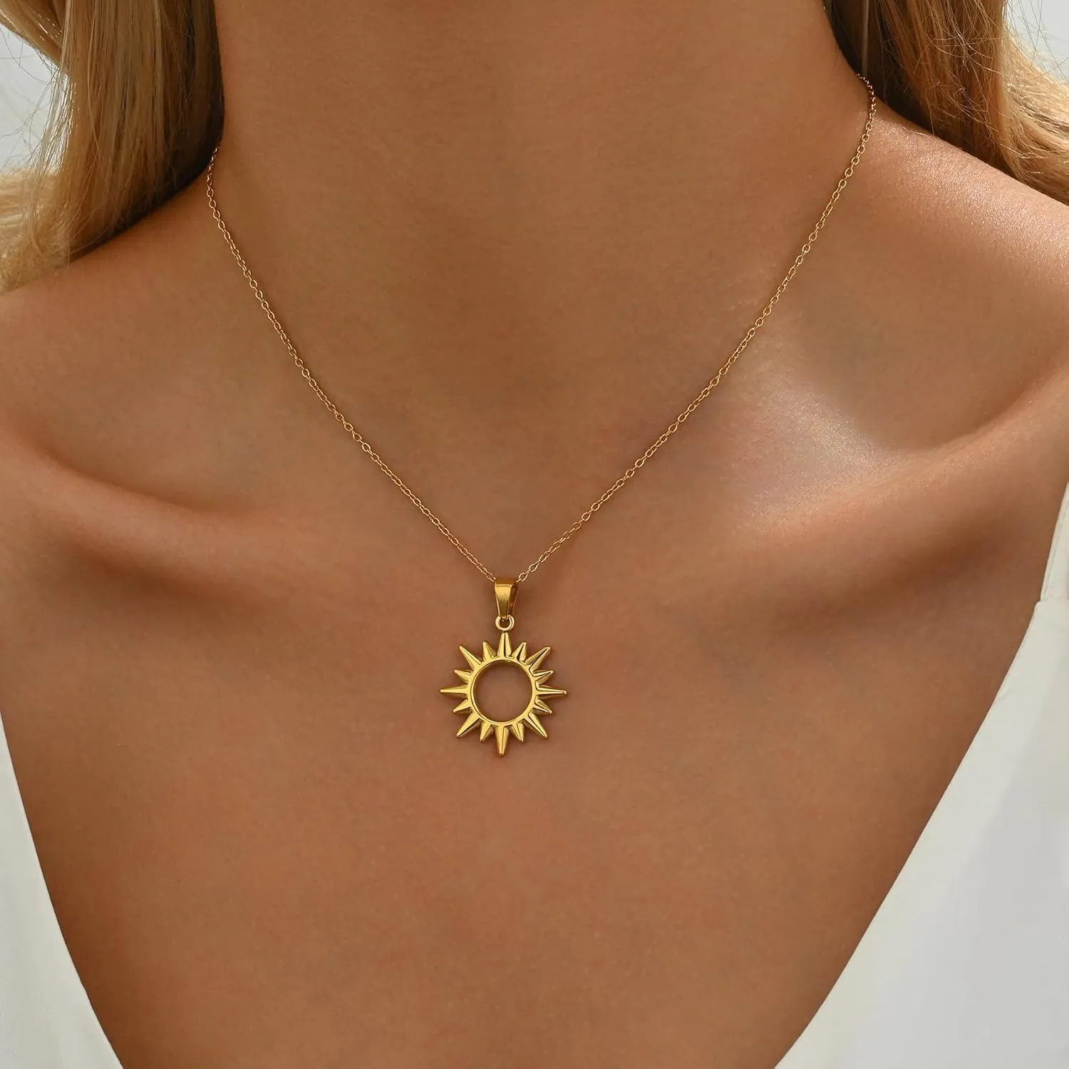 Gold Necklace for Women18K Gold Plated Sun Necklace Dainty Moon Horseshoe Pendant Necklace Trendy Bow Necklace Minimalist Jewelry