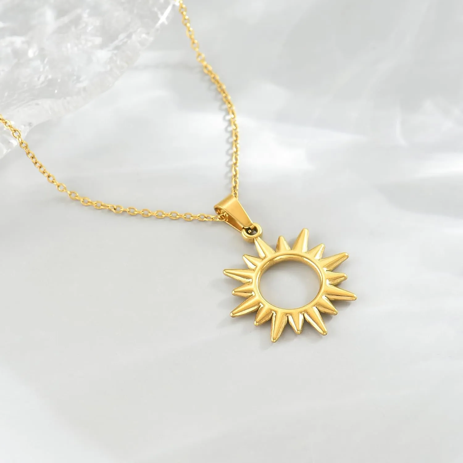 Gold Necklace for Women18K Gold Plated Sun Necklace Dainty Moon Horseshoe Pendant Necklace Trendy Bow Necklace Minimalist Jewelry