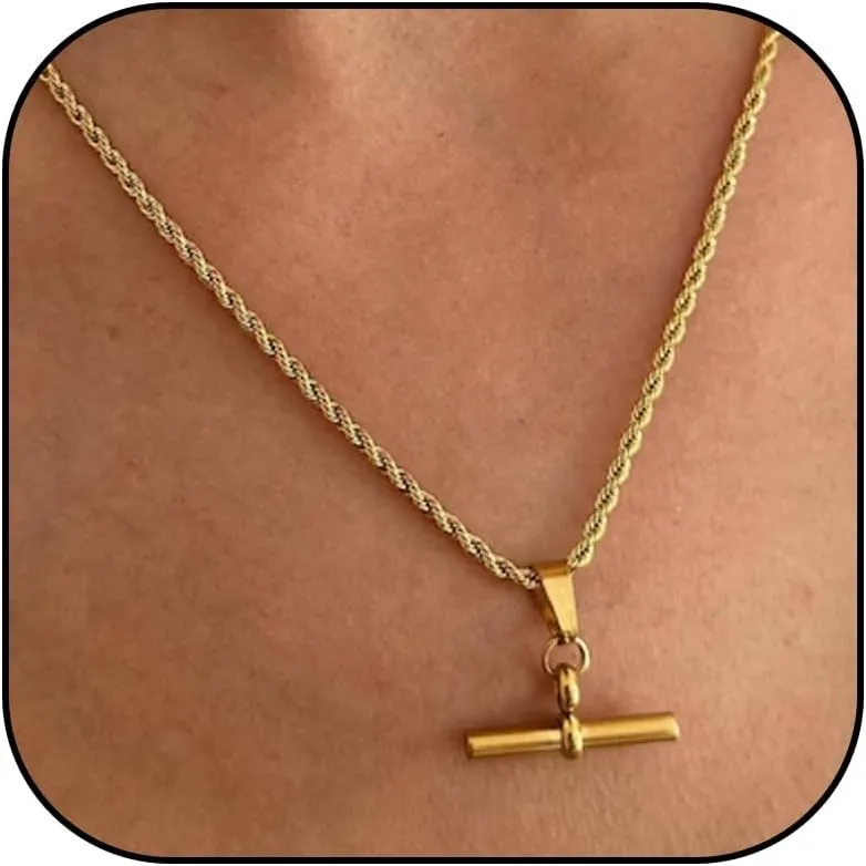 Gold Necklace T Bar Necklace Gold Chunky Necklace for Women Girls Dainty Gold Charm Necklace Hipster Necklace Jewelry Gifts