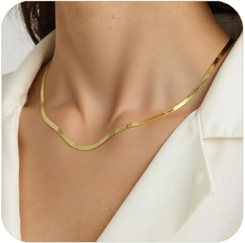 Gold Necklaces for Women, Dainty Herringbone Choker Necklace for Women 18K Gold Layered Chunky Snake Chain Necklaces Jewelry Gifts