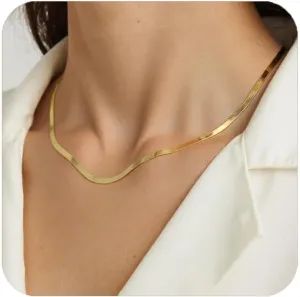 Gold Necklaces for Women, Dainty Herringbone Choker Necklace for Women 18K Gold Layered Chunky Snake Chain Necklaces Jewelry Gifts