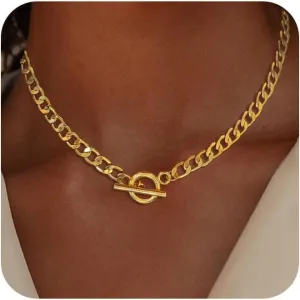 Gold Necklaces for Women Trendy, Chunky Chain Necklace Dainty Toggle Cuban Link Stack Layered Plated Herringbone Choker Statement Jewelry