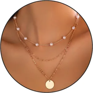 Gold Necklaces for Women Trendy, Gold Layered Dainty Choker Necklaces Coin/Pearl/Bar Pendant Simple Necklace Jewelry Gifts