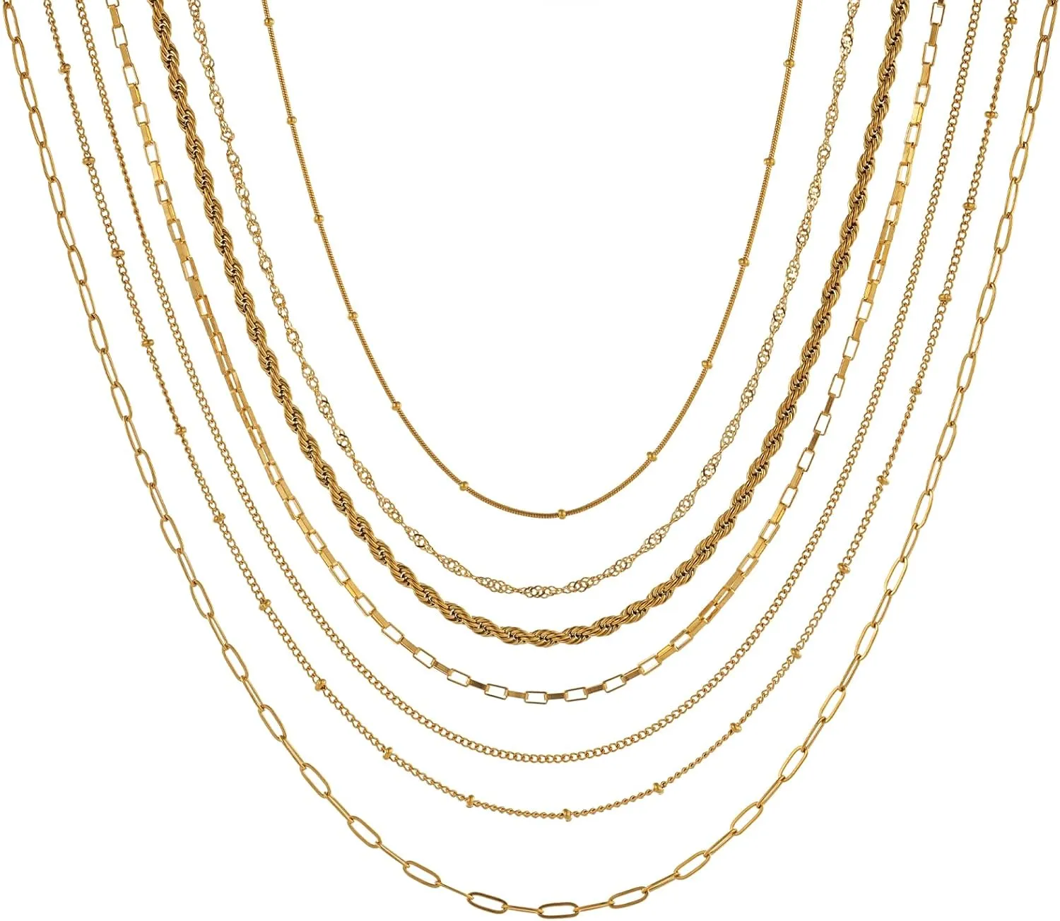 Gold Necklaces for Women,18K Gold Plated Layered Choker Necklaces,Stackable Cuban Herringbone Snake Paperclip Chain Thin Chain Necklace Set for Women Gifts Jewelry Gift for Her