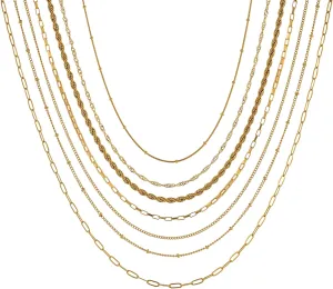Gold Necklaces for Women,18K Gold Plated Layered Choker Necklaces,Stackable Cuban Herringbone Snake Paperclip Chain Thin Chain Necklace Set for Women Gifts Jewelry Gift for Her