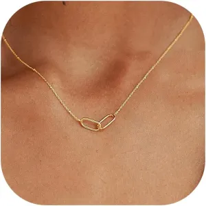 Gold Paperclip Pendant Necklace for Women Trendy 14K Gold Plated Paper Clip Necklaces Dainty Gold Chain Choker Necklace Mothers Day Gifts Trendy Stuff