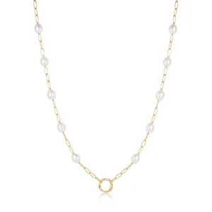 Gold Pearl Chain Charm Connector Necklace