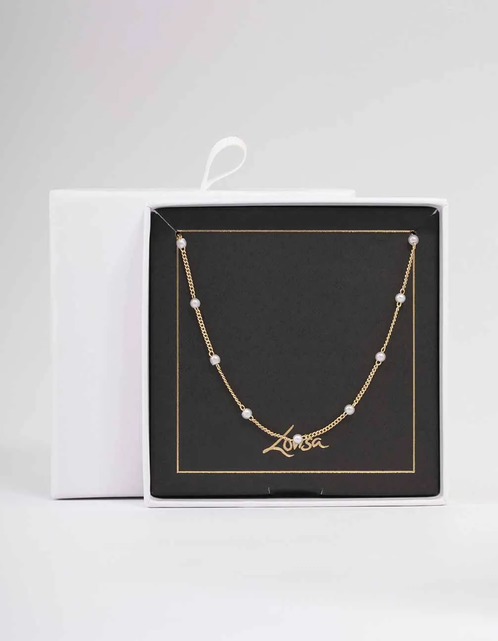 Gold Pearl Chain Necklace