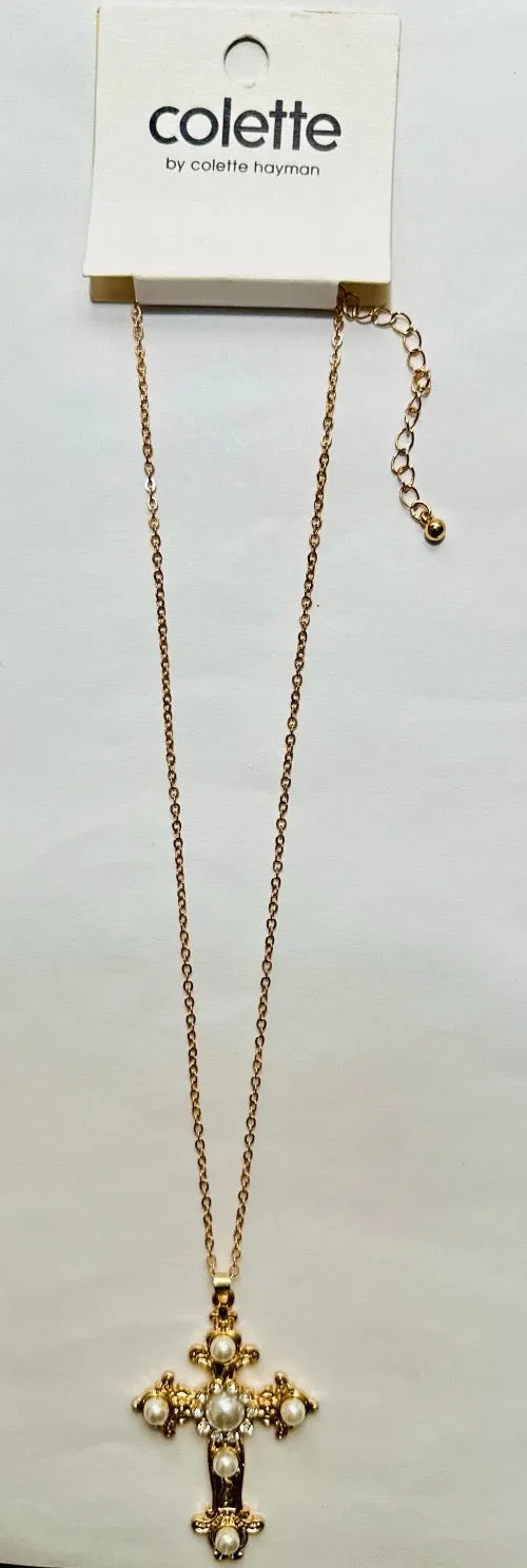 Gold Pearl Cross Necklace | Fashion Jewelry Brands