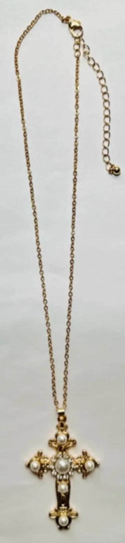 Gold Pearl Cross Necklace | Fashion Jewelry Brands