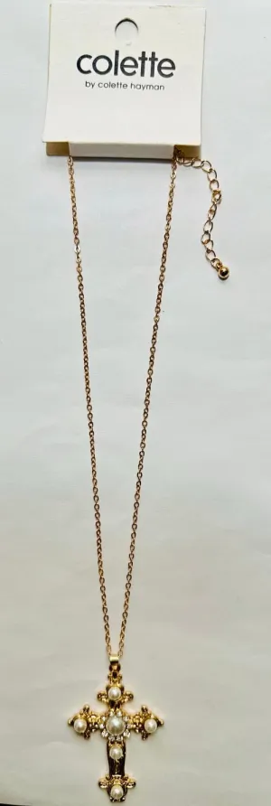 Gold Pearl Cross Necklace | Fashion Jewelry Brands