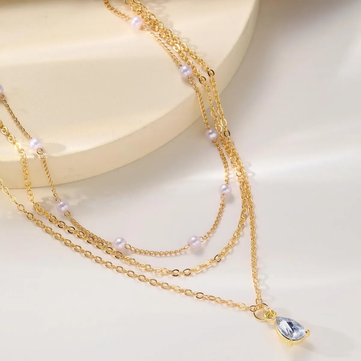 Gold Pearl Necklace,Dainty Layered Gold Necklaces Prom Pearl Choker Necklace Handmade Tiny Pearl Y-Necklace Necklaces for Women Pearl Jewelry for Wedding Bridal Birthday (F)