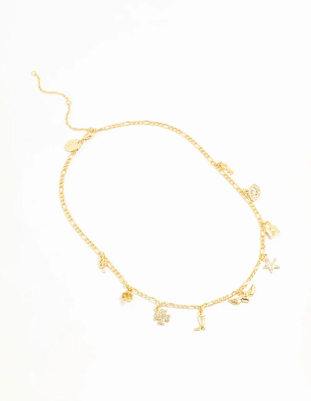 Gold Plated Heart & Boot Charm Necklace
