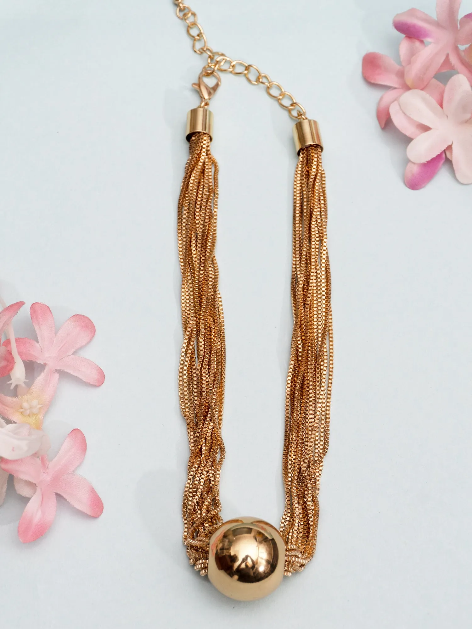 Gold-Plated Multi Layer Stylish Round Shaped Pendant Choker Necklace