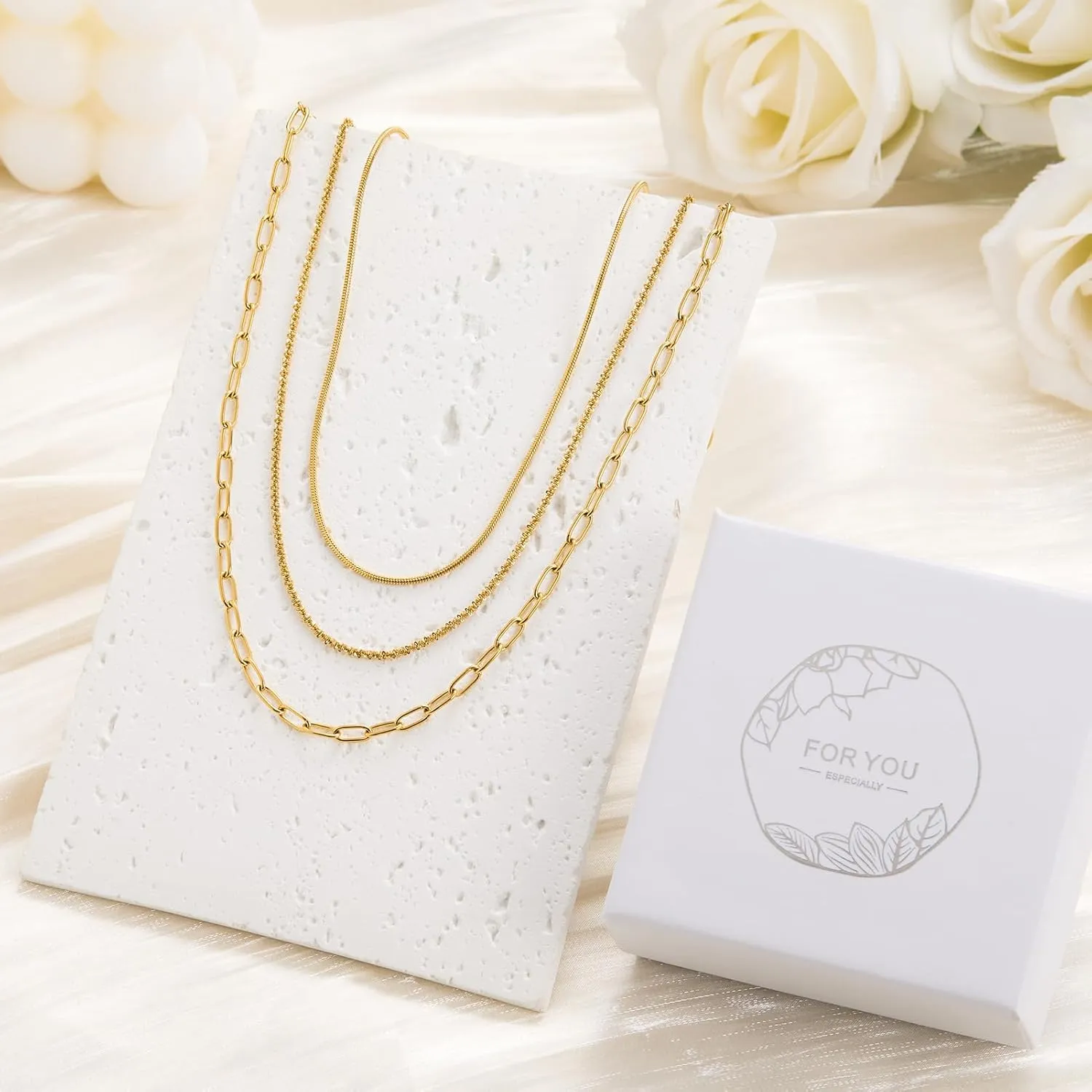 Gold Plated Stainless Steel Layered Choker Necklace Jewelry Gift for Women