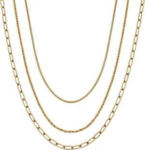 Gold Plated Stainless Steel Layered Choker Necklace Jewelry Gift for Women