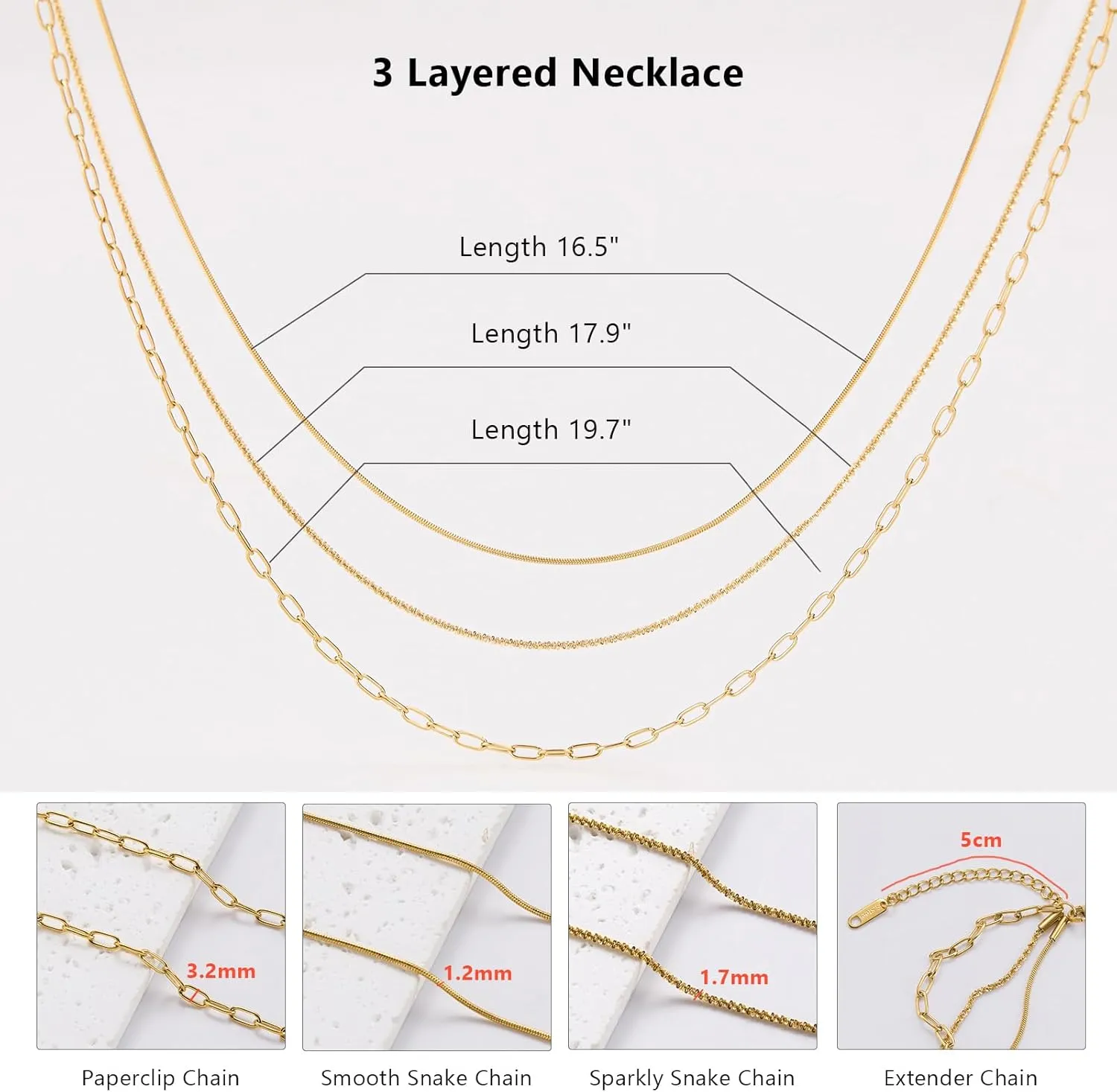Gold Plated Stainless Steel Layered Choker Necklace Jewelry Gift for Women