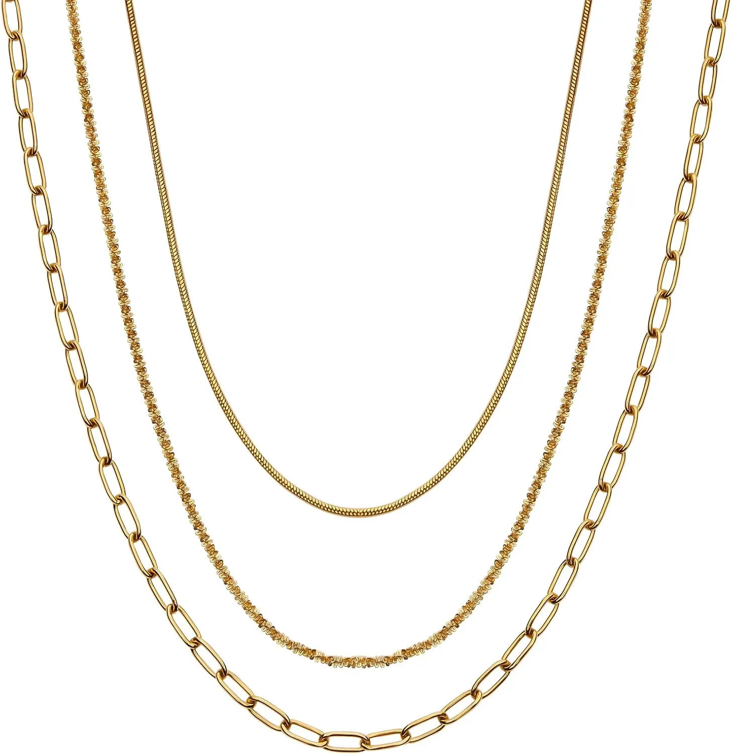 Gold Plated Stainless Steel Layered Choker Necklace Jewelry Gift for Women