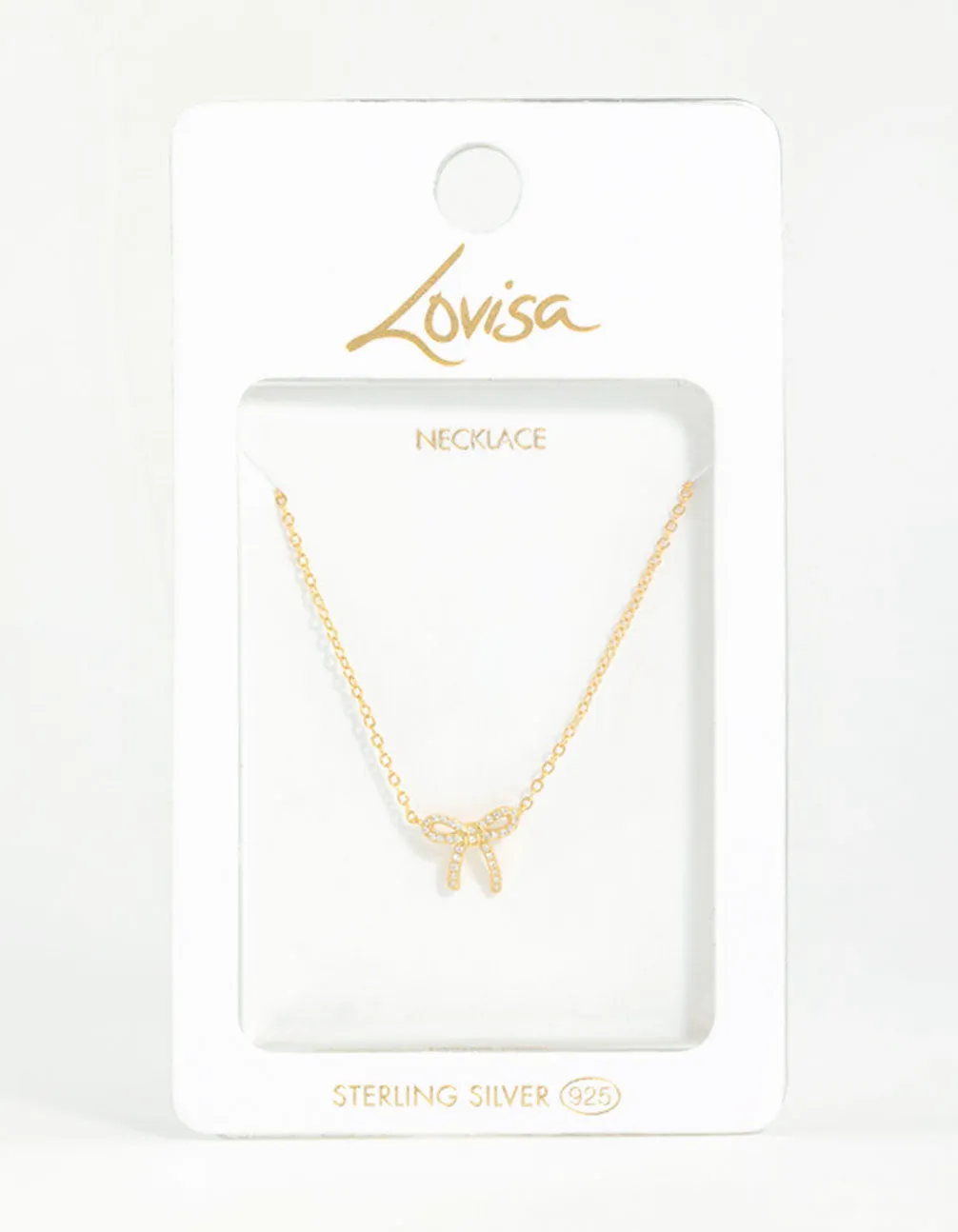 Gold Plated Sterling Silver Cubic Zirconia Bow Necklace
