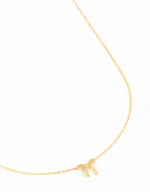 Gold Plated Sterling Silver Cubic Zirconia Bow Necklace