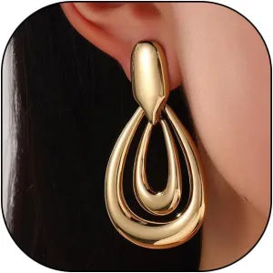 Gold Plated Teardrop Dangle Earrings for Women Irregular Geometric Waterdrop Non Piercing Dangling Earrings Minimalist Statement Jewelry Accessories