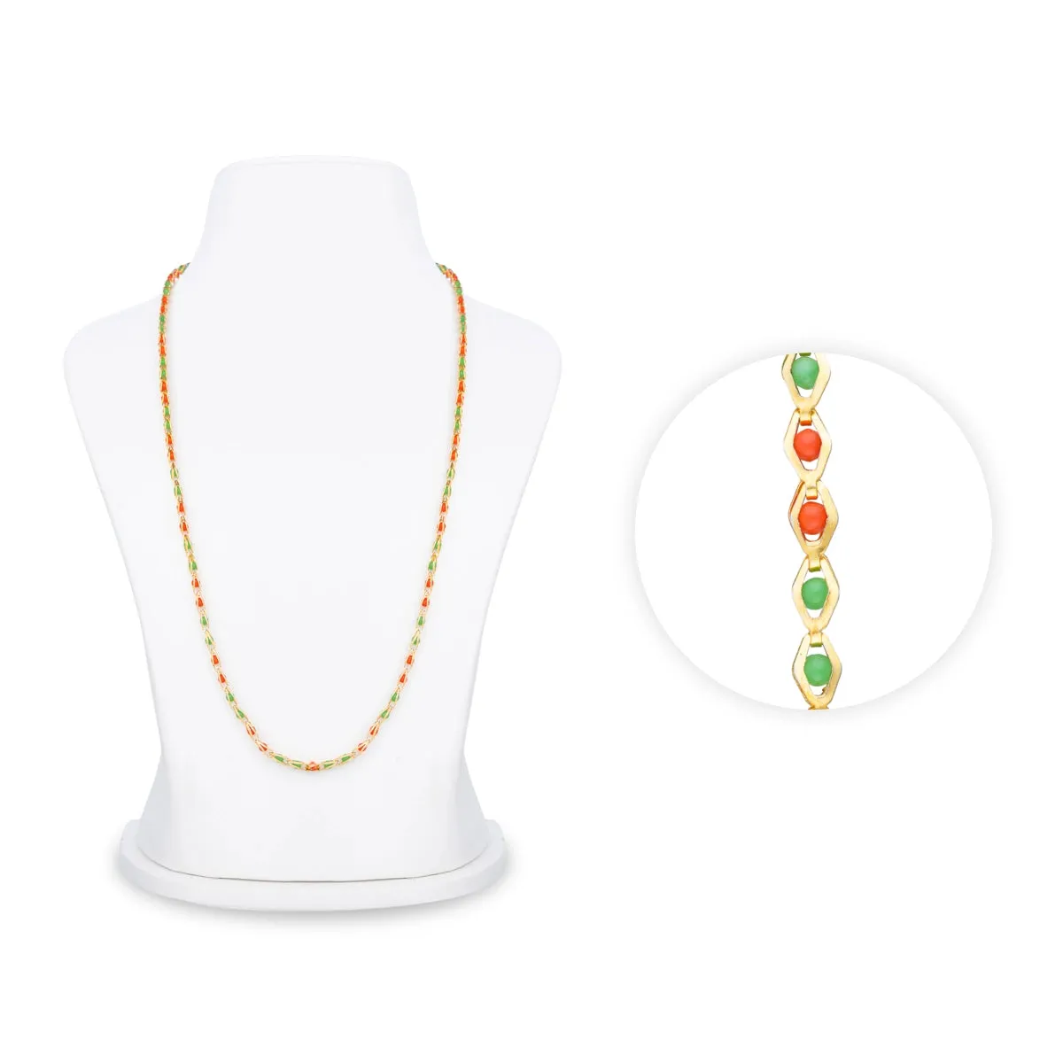 Gold Polish Chain With Colour Beads - 12 Inches | Artificial Jewellery/ Gold Polish Jewellery for Women