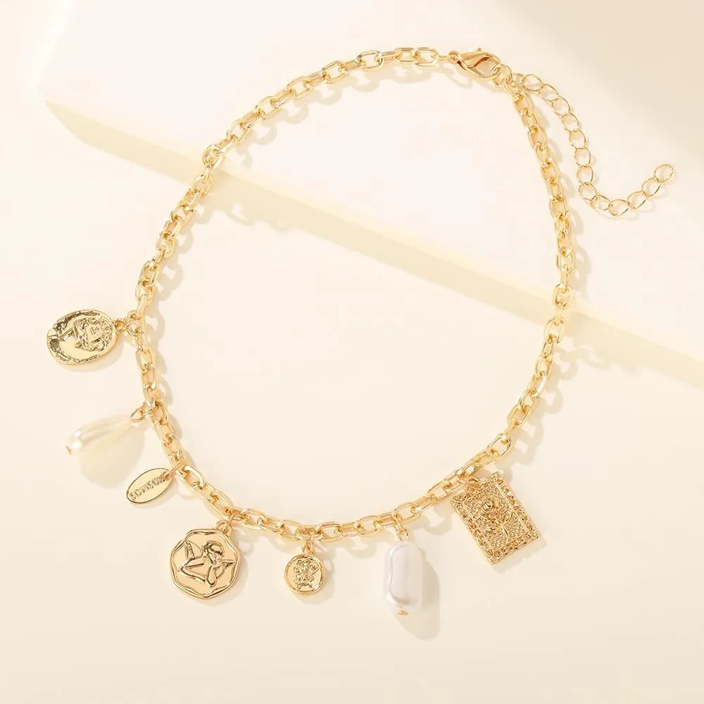 Gold Protection Necklace with Multi-Charm Luck Pendent and Third Eye Charm
