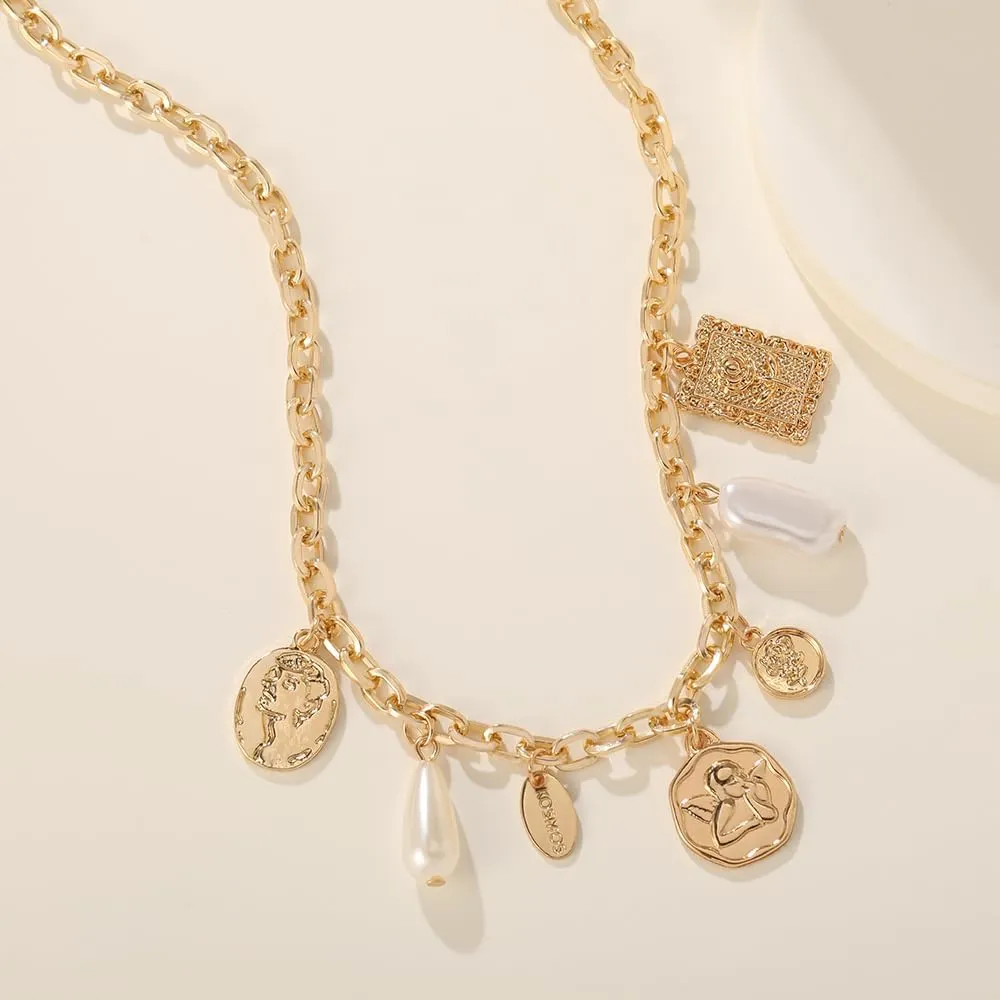 Gold Protection Necklace with Multi-Charm Luck Pendent and Third Eye Charm