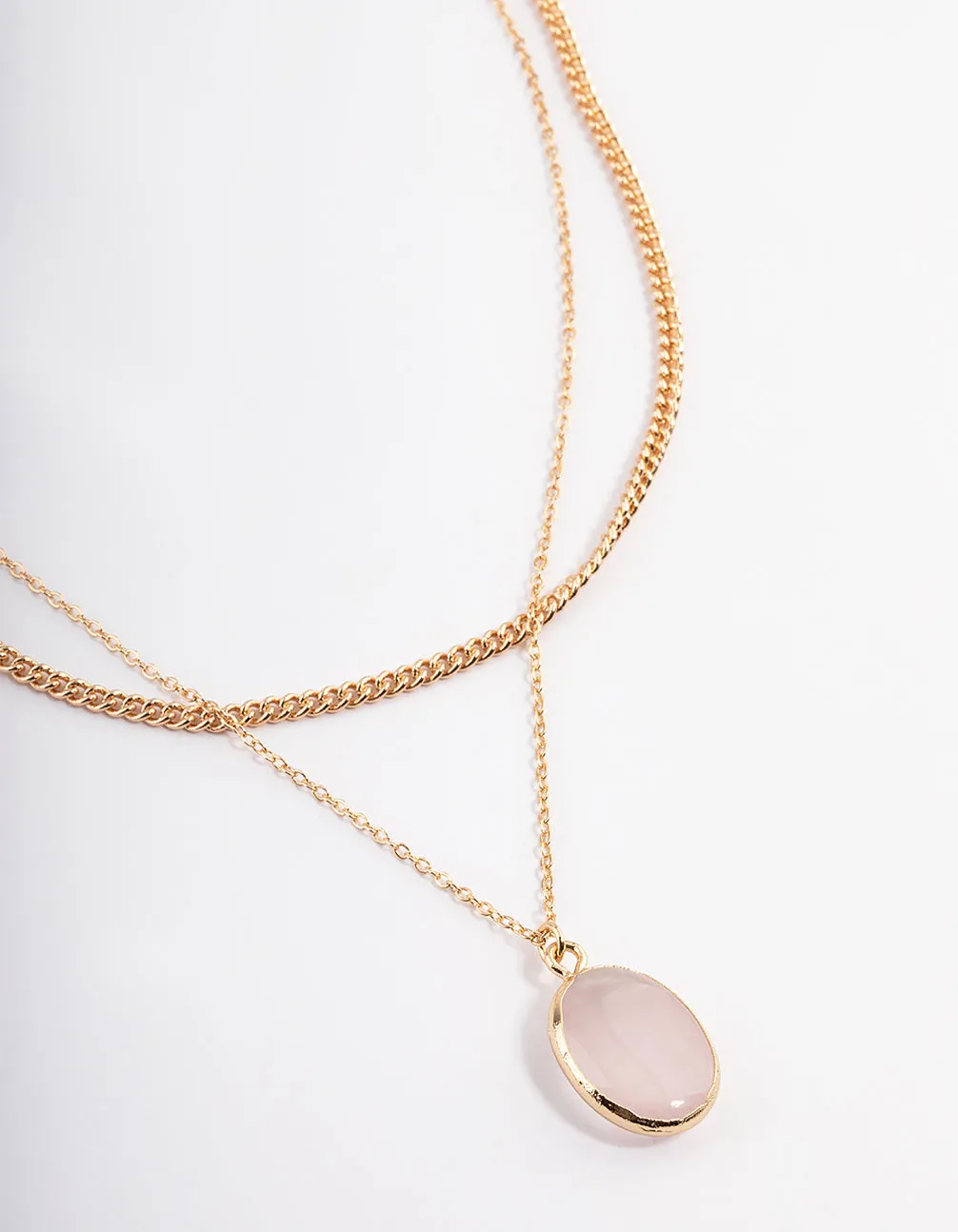 Gold Quartz Layered Oval Charm Necklace