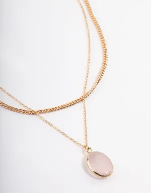 Gold Quartz Layered Oval Charm Necklace