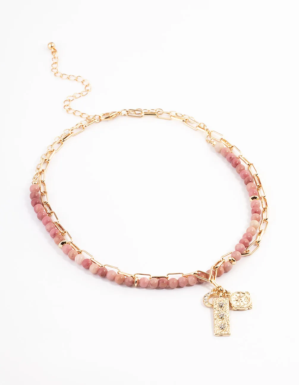 Gold Rhodonite Layered Charm Necklace